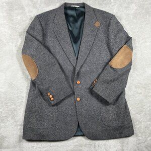 Hunt Valley Sport Coat Men's Grey Wool 46L Blazer Jacket Elbow Patch Classic VTG